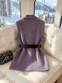 GlowEve 女士优雅休闲 V 领口袋针织开衫背心 - 淺灰紫 - 查看 2