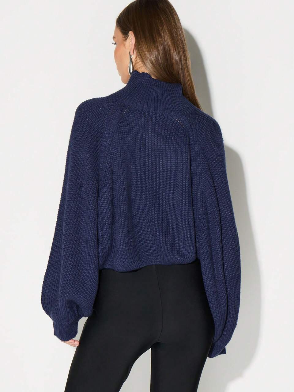 Turtleneck Cropped Knitted Sweater With Balloon Sleeves For Autumn Winter
