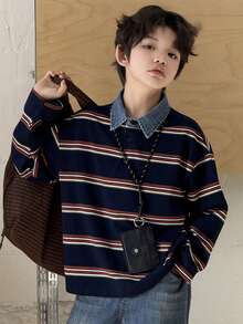DAZY Tween Boy Casual Colorblock Striped Long Sleeve T-Shirt, Autumn