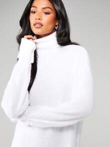 MISSGUIDED Cozy Turtleneck Sweater Dress Long Sleeve Knit Mini Winter Fall Casual Pullover - White - View 6