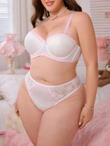 PetitDoll 2件大码蕾丝和网眼衬垫文胸套装 - 白色 - 查看 6