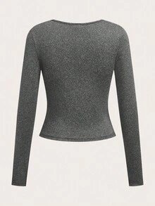 SHEIN EZwear Set de 3 camisetas de manga larga de cuello ancho y ajustadas de estilo casual para mujer, adecuadas para primavera y otoño