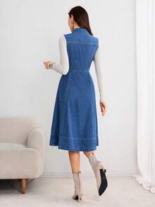 Selianne V领束腰水洗牛仔连衣裙 - 中等水洗藍 - 查看 2