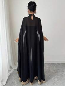 Rafferiza Women's Sequin Patchwork Stand Collar Slit Elegant Jumpsuit - Black - View 2