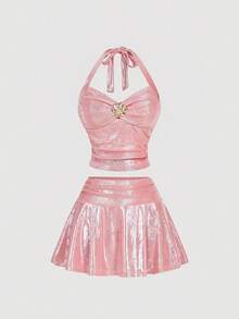 SHEIN MOD 女士浅粉色吊带背心和迷你裙两件套 - 粉色 - 查看 9