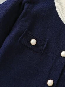 年轻女孩的海军蓝开衫 - 甜美厚重 3D 手工大蝴蝶结装饰，宽松百搭优雅针织长袖毛衣，柔软可爱时尚的女孩外套，适合日常穿着、外出和旅行，非常适合秋冬季 - 藏蓝色 - 查看 5