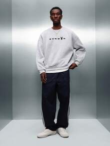 PLAYBOY X SUMWON Oversized Crew Neck Sweatshirt With Logo Print Casual Comfort Winter Fall Layering Essential - Grey - View 3