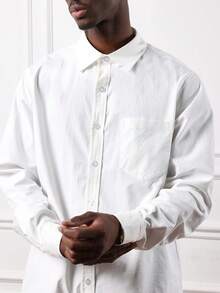 SUMWON Regular Fit Button Down Shirt Long Sleeve Collared Double Pocket Classic Work Casual Office Business Formal Wardrobe Essential Plain - White - View 3