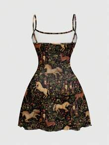 ROMWE Fairycore Dark Forest Mushroom Print Mini Dress For Women - Black - View 2