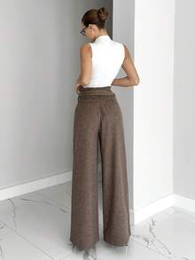 Siren Gaze Pantalones de traje de mujer con estampado de cuadros, corte holgado