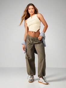 Missguided x Playboy 短款上衣 水钻标志设计 节日无袖 高领 修身 夏季派对装 休闲街头装 时尚个性上衣 - 米色 - 查看 6