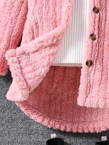 Elladie kids 1 件女童经典街头风连帽长袖毛绒夹克 - 粉色 - 查看 4