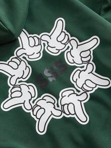 Manfinity VCAY 男士休闲口袋抽绳连帽衫，带手印，秋季，秋冬 - 綠色 - 查看 7