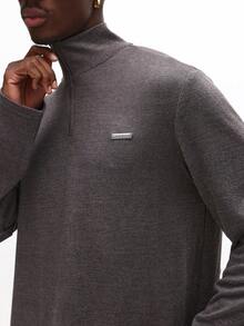 SUMWON 四分之一拉链套头长袖休闲卫衣，立领设计，适合秋冬季叠穿 - 灰色 - 查看 4