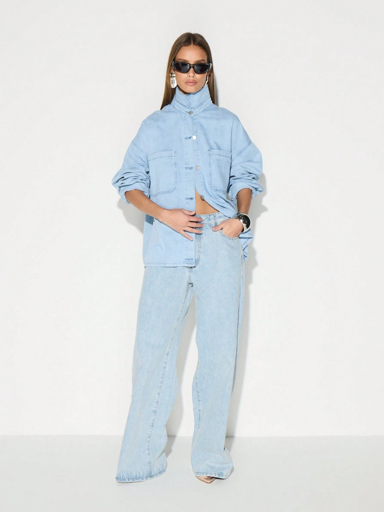 KIZN Camicia oversize in denim con bottoni