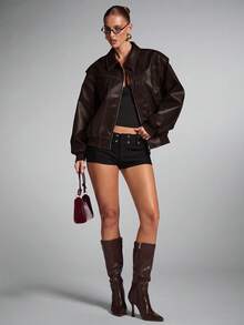 SHEIN BAE Women's Fashionable Brown Jacket For Commuting, Autumn,Fall,Fall Clothes For Women - Coffee Brown - View 6