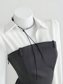 Elamini 女士商务休闲撞色拼布褶皱长袖衬衫裙，时尚秋季服装