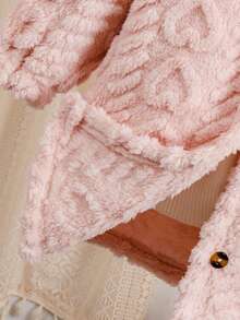 Elladie kids Dziewczęcy, swobodny, minimalistyczny, beżowy, dwustronny, pluszowy kardigan w kształcie serca z kapturem, odpowiedni na kurtkę zimową, idealny do noszenia na co dzień, do szkoły, na zewnątrz, do domu, na jesień/zimę - Różowy - Zobacz 6