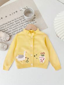 SHEIN LMoss Kids LMoss Cute Cartoon Print Long Sleeve Cardigan Sweater For Baby Girls, Autumn Winter Lemon Cardigan Baby Jacket Newborn Cardigan Baby Girl Sweater Jacket Baby Girl Cardigan Baby Girl Cardigan Christmas - Yellow - View 7
