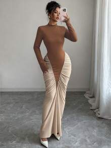 Elenzga فستان أنيق متوسط الطول من إلينزجا للنساء، ذو رقبة مرتفعة باللونين الأسود والأبيض، قصة مرمر مناسب للارتداء اليومي، المواعيد، العطلات، الزفاف، الحفلات، عيد الحب