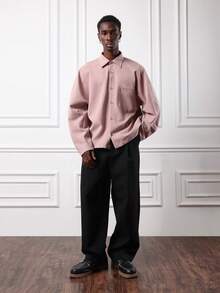 SUMWON Regular Fit Button Down Collar Long Sleeve Shirt With Chest Pocket Classic Wardrobe Essential Plain - Dusty Pink - View 4