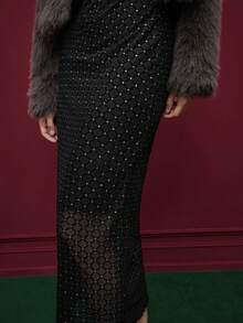 Maija Women's Minimalist Printed Sheer Long Sleeve Dress,Wedding Guest Dress Women,Party Dresses For Women,Christmas Party Dress - Black - View 8