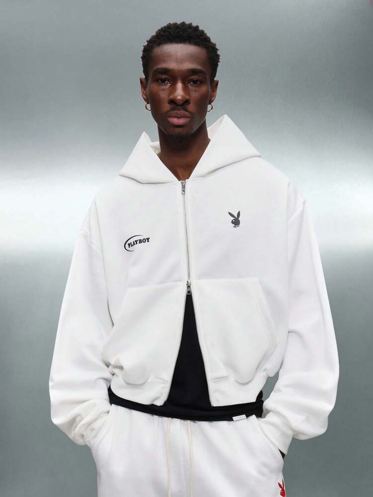 PLAYBOY X SUMWON Cropped Full Zip Hoodie With Race Car Design