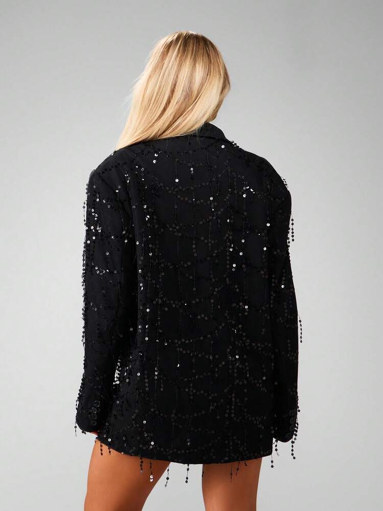 MISSGUIDED Pailletten-Quasten Oversized Blazer für besondere Anlässe und Nachtausgänge