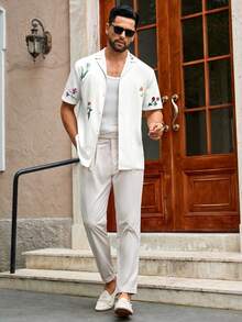 Manfinity NXTstreet 男士休闲个性化图案印花衬衫，夏季 - 白色 - 查看 5