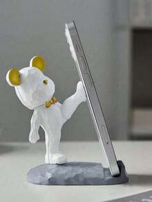 1pc Cute Phone Stand, Cartoon Bear Shaped Phone Holder, Compatible With Both Mobile Phones And Tablets, Suitable For Office Desktop, Bedside, Living Room, Study, Bedroom, Gifts Back To School - pink kicking bear - View 19