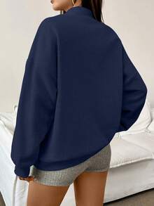 INAWLY 女士宽松休闲立领半拉链连帽衫