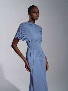 Elitara Elegant, Romantic, Sexy, Fashionable, Grayish Blue, Elastic Mesh Fabric, Ruffle Decor, Fishtail Hem, Trailing, Influencer, Festival, Vacation, Birthday Party, Wedding Event, Bridesmaid Dress