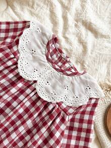 Vintaside Kids Váy kẻ caro cho bé gái, phong cách đồng quê, thanh lịch, tay dài, vải lanh cotton, thích hợp cho mùa chuyển mùa xuân và thu - Đỏ - Xem 4