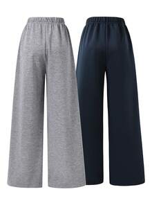 SHEIN Sparklyn 2pcs/Set Teens/Girls Casual All-Match Versatile Daily Wear & Workout Loose Wide Leg Sweatpants, Autumn/Winter - Multicolor - View 2