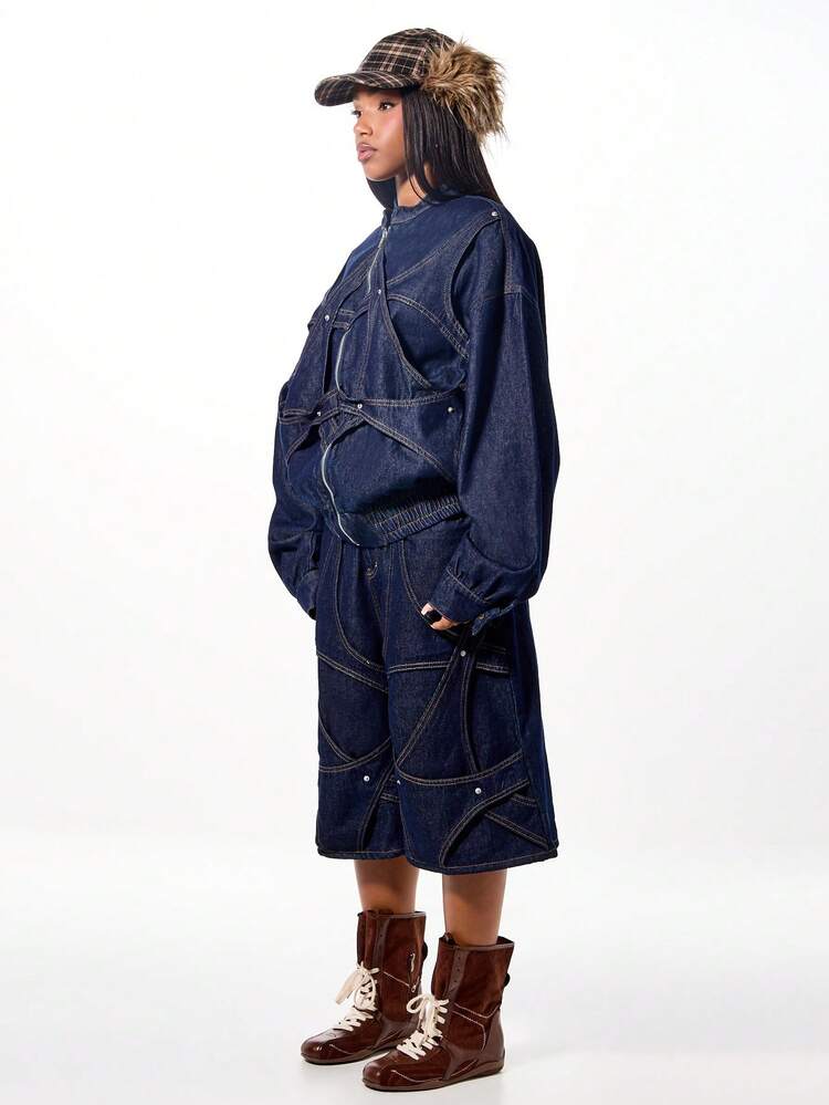 SUMWON WOMEN Jaqueta bomber Denim oversized com detalhes de apliques