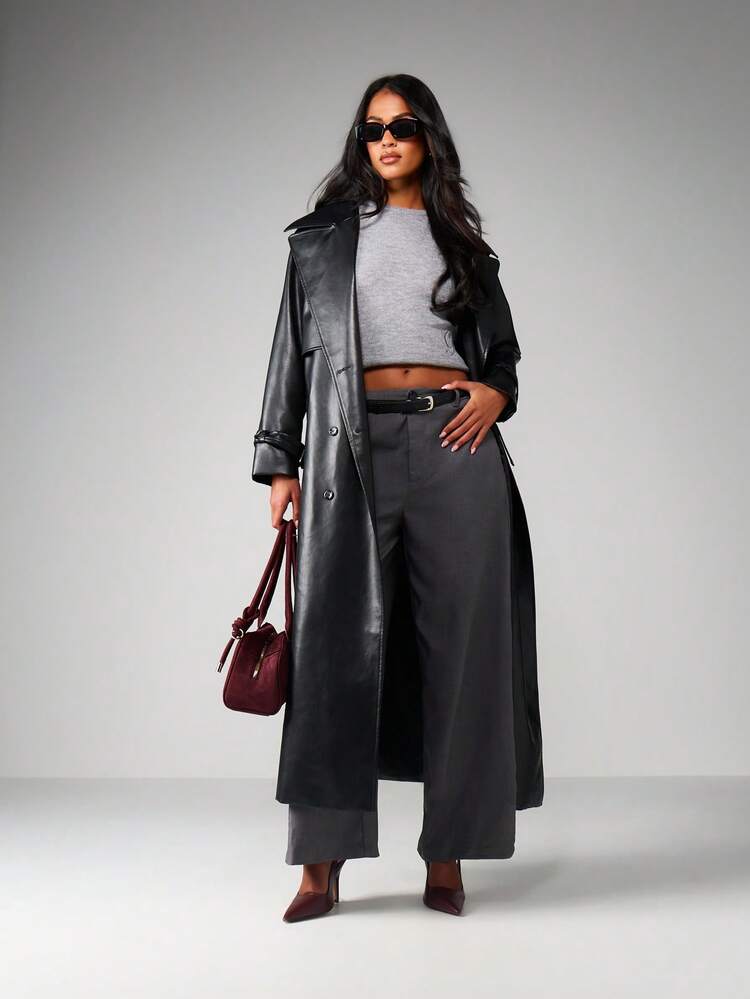 MISSGUIDED High Waisted Wide Leg Palazzo Trousers For Women Office Business Professional Work Pants - Grey - View 4