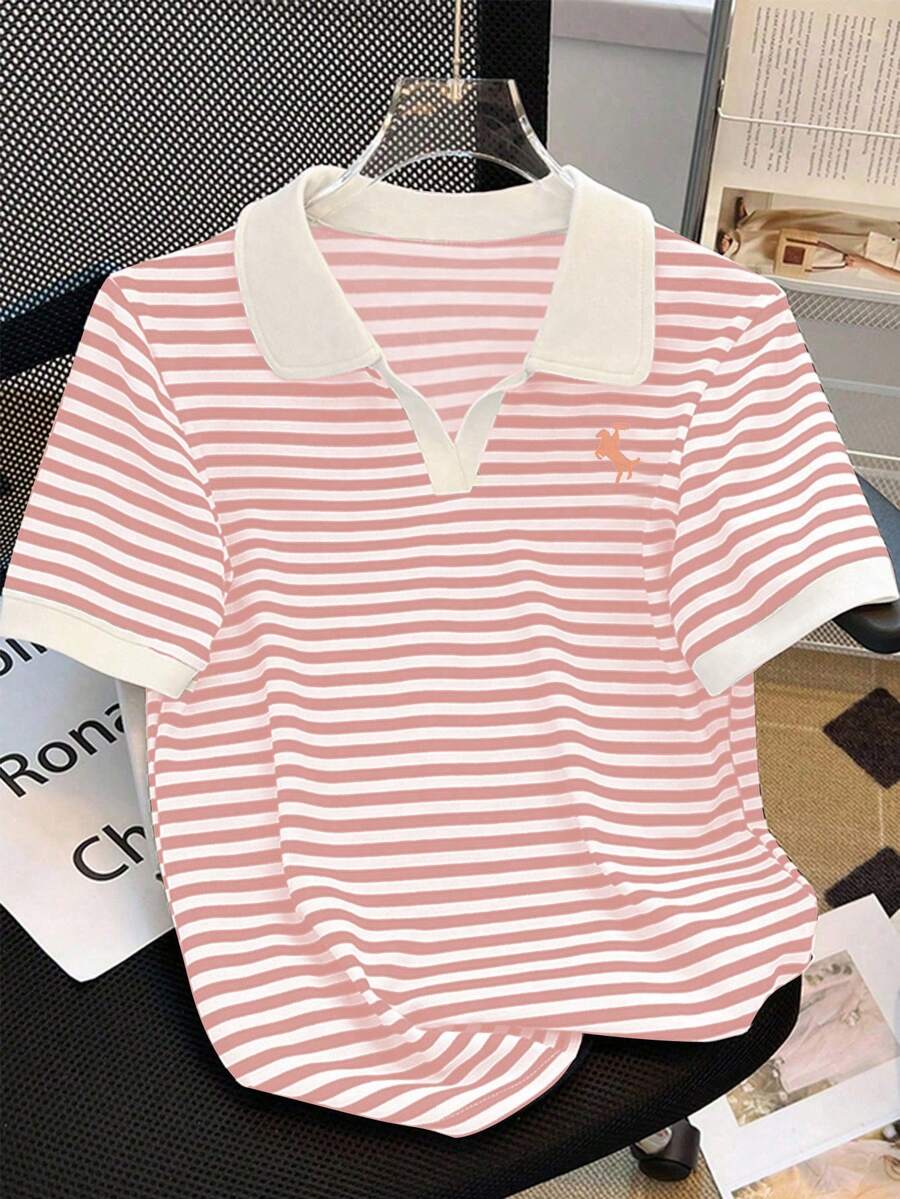 Resyla 女式休闲条纹印花短袖T恤，夏季 - 彩色 - 查看 1