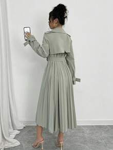 Selianne Women's Solid Front Button Pocket Simple Casual Trench Coat Fall Winter Cloth For Women - Green - View 7