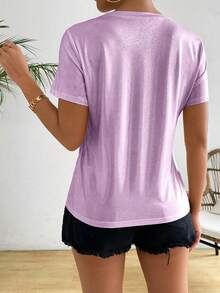 Franclia Camiseta elegante y encantadora de princesa sirena con cuello redondo y brillante - Morado - Ver 2