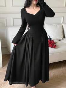 Feyla 女士优雅收腰 A 字形连衣裙 - 黑色 - 查看 3