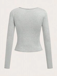 SHEIN EZwear Set de 3 camisetas de manga larga de cuello ancho y ajustadas de estilo casual para mujer, adecuadas para primavera y otoño