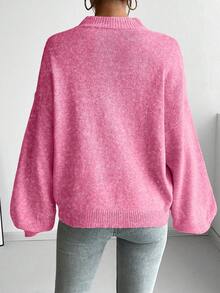 Chiquease Casual French Style Loose Fit Crew Neck Long Sleeve Knit Sweater, Versatile For Autumn/Winter - Hot Pink - View 2