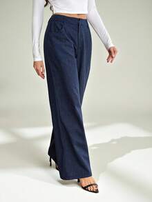 SHEIN Tall 女士休闲时尚夏季度假条纹印花口袋宽松裤，适合日常穿着 - 藏蓝色 - 查看 4