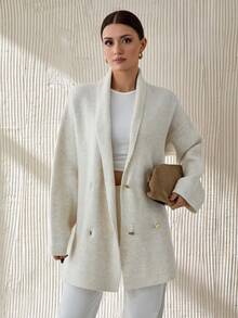 CLARA VERO Woman Soft Winter Heavy Cardigan With Double Button Detailed,Cardigans,Petite,Tall - Beige - View 5