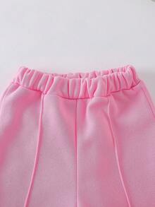 SHEIN 2pcs/Set Young Girls Stylish Slim Fit Jacket And High Waist Wide Leg Pants Set, Spring/Autumn - Pink - View 7