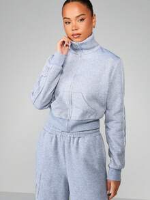 MISSGUIDED Women Funnel Neck Full Zip Sweatshirt Long Sleeve Tracksuit Jacket Casual Winter Athleisure Top - Grey - View 1