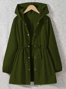 SHEIN Teen Girl Casual Commuter Single-Breasted Hooded Drawstring Waist Jacket