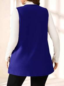 EMERY ROSE Chaqueta casual suelta de unicolor sin mangas con bolsillo, talla grande, para primavera/verano, vacaciones, uso diario/invierno - azul real - Ver 2