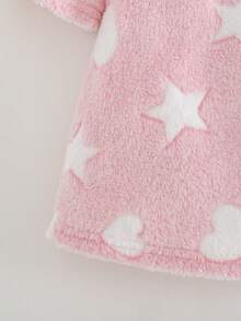 Cozy Pixies 女婴保暖连帽长袖系腰长袍，带星星和月亮图案，厚实保暖，适合冬季，粉色