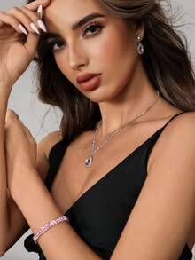 CUCCOO SZL Damen Kristall Abendhandtasche, Set mit 4 Kristall Ohrclips Brautschmuck Halskette Armband Anhänger, funkelnde Tasche, perfekt für Party, Hochzeit, Abschlussball, Dinner/Bankett, Hochzeitskleid, Abendrobe, Abschlussballkleid, Geburtstagskleid, Valentinstag